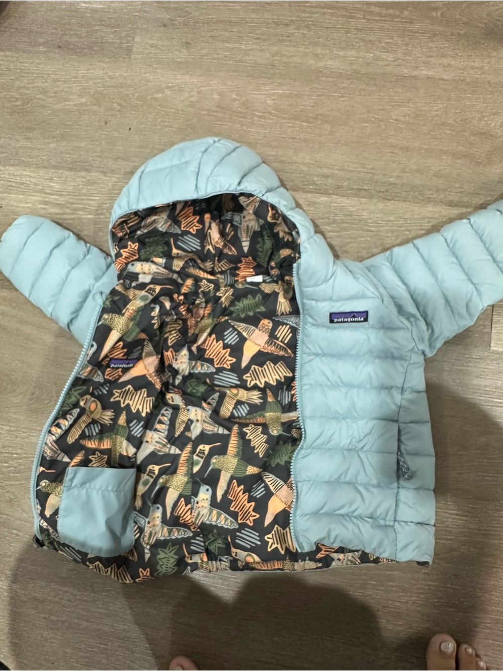 Patagonia Light Blue Quilted Kids Hooded Pajama Jacket size 3